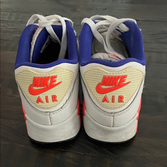 Nike Air White w/ Blue & Neon Orange Sneakers - Picture 3 of 7